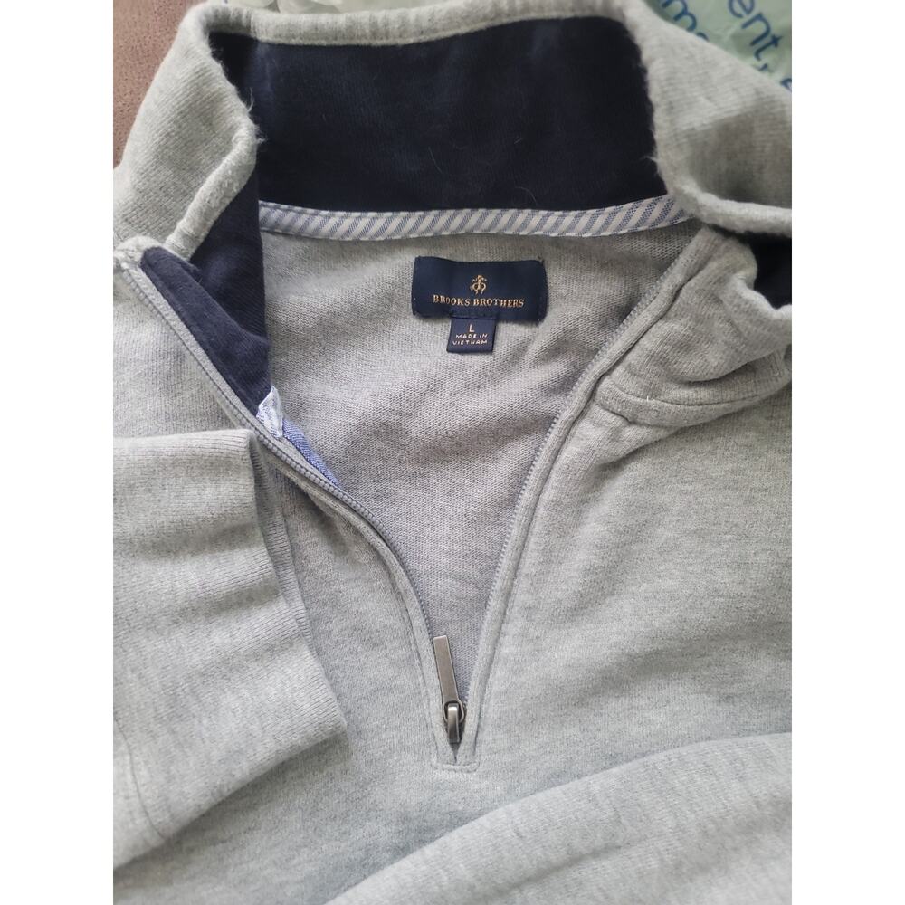 Brooks Brothers Men's Sweatshirt L Gray 1/4 Zip Pullover Cotton Sweater Money